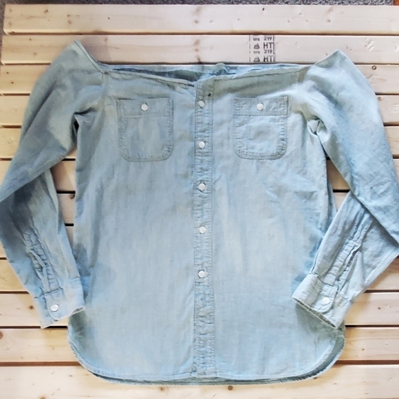 L - Upcycled Polo Ralph Lauren Denim Off Shoulder Top - Picture 2 of 5